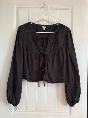 Aerie Boho Crochet Yoke Tie Front Blouse With Balloon Sleeves 🖤✨